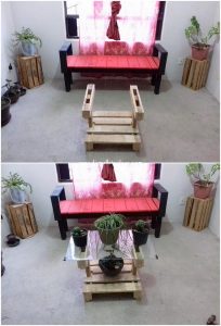 Pallet Bench and Glass Top Table