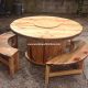 Round Top Pallet Table with Benches